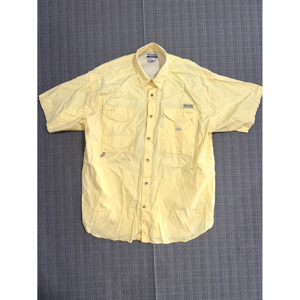 Columbia Shirt Mens XL Yellow Cotton Mesh Lined Short Sleeve Button Up Outdoor